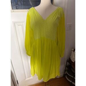REVOLVE  VELVET Graham Spencer  Neon Yellow Silk Blend V-Neck Mini Dress Medium